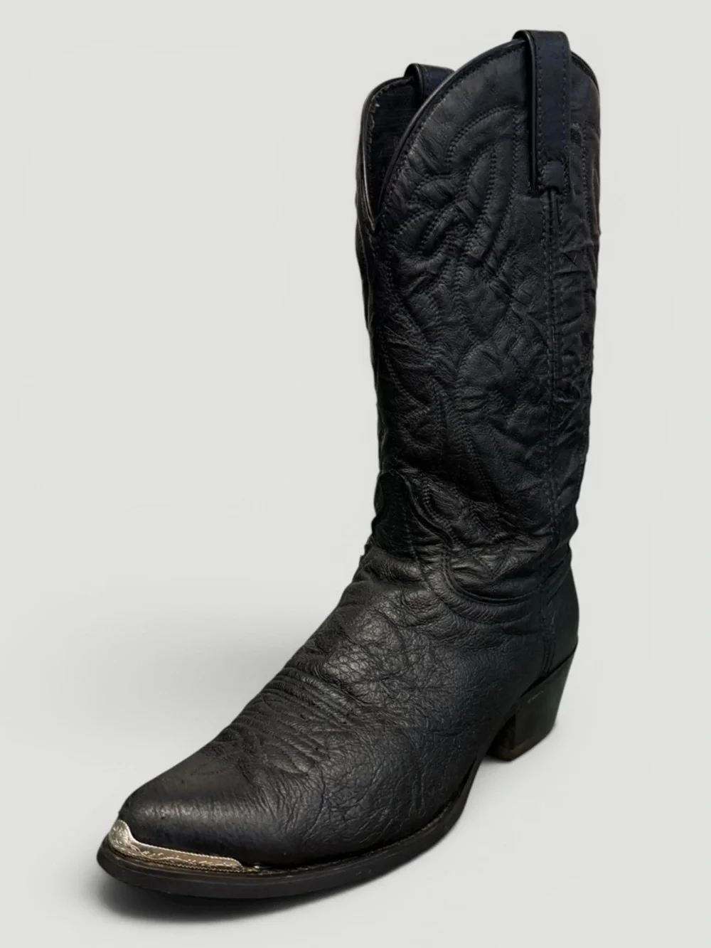 Laredo Black Leather Western Cowboy Boots Sterling Silver Tip Size 10D